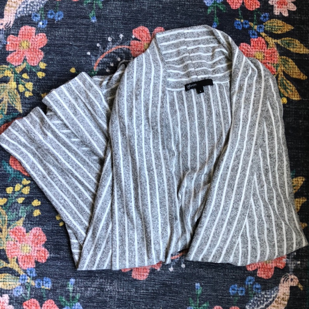 Gibson Look Cozy Fleece Striped Flowy Open-Front Cardigan Size Large